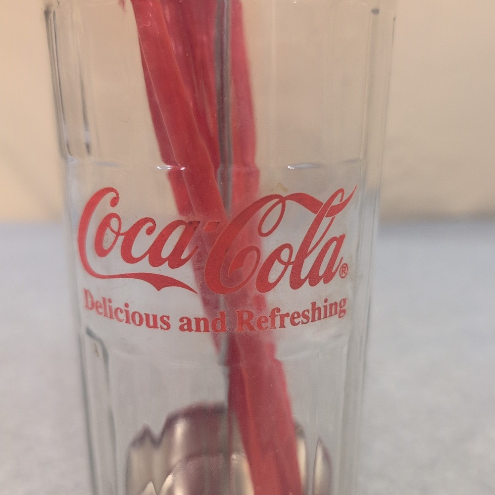 Coca-Cola Glass Straw Dispenser Chrome Lid Vintage Soda Fountain Style - Picture 2 of 7